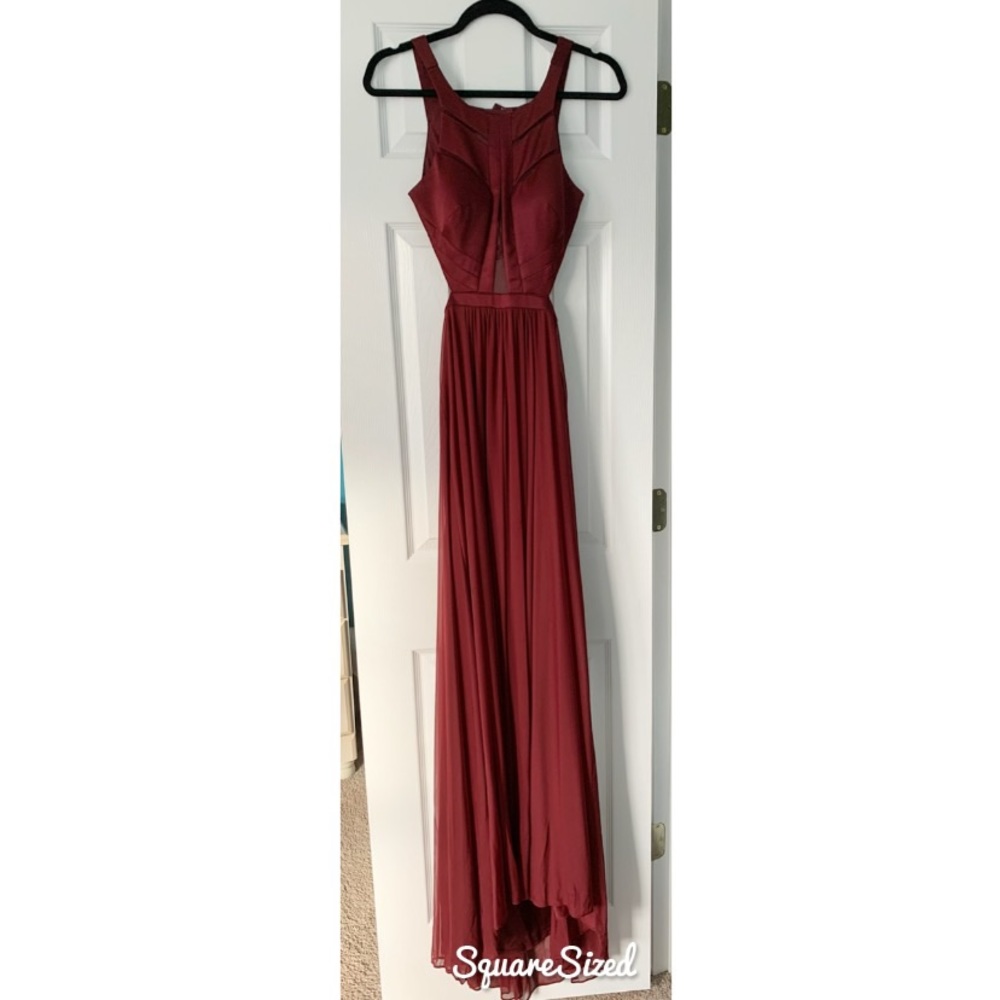 La Femme Maroon Evening Gown
